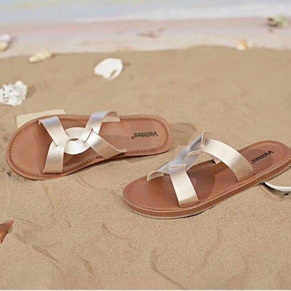 Womens Flat Sandals Size 9 Gold Color summer shoes Veittes - Picture 2 of 10